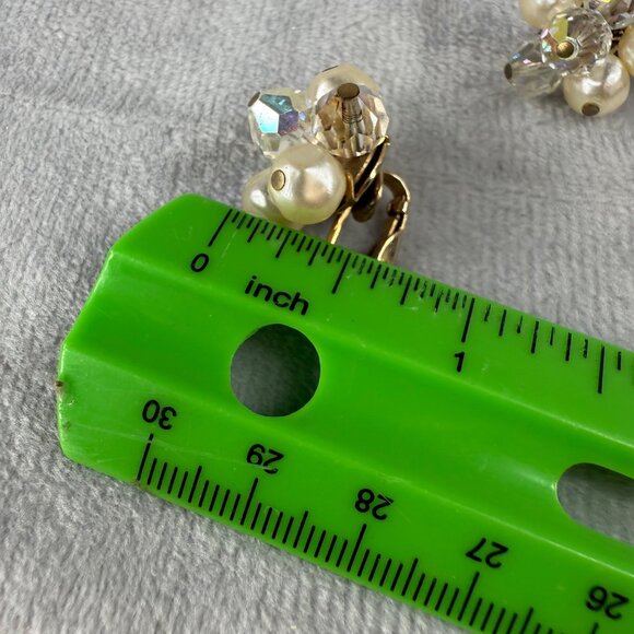 Vintage Faux Pearl & Crystal Beaded Cluster Clip-On Earrings Women MCM - Picture 6 of 16